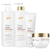 Dove front packaging showing the complete amino curl pack and benefits