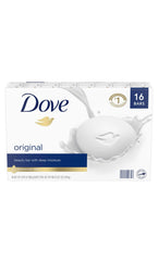 Dove bar front packaging showing 16 bars and brand for value