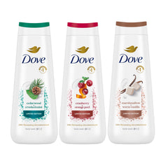 Dove body wash front packshot showing bottle and clean label, promotes gentle hydration