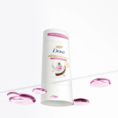 Dove caring coconut cap and base label highlighting ingredient claims