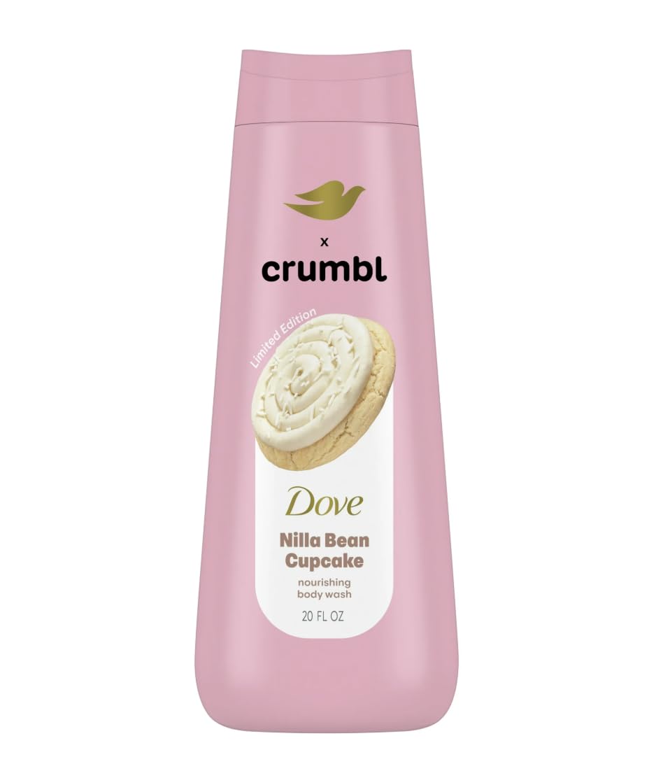 Dove bottle front view showing Crumbl collaboration and cupcake scent benefit