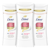 Dove Even Tone front packaging showing three sticks and benefits
