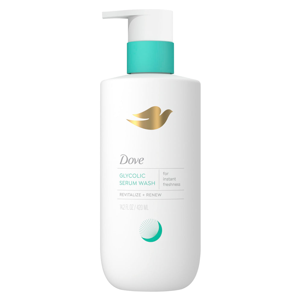 Dove front pump bottle showing branding and easy dispensing benefit