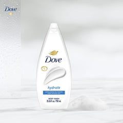Dove Hydrate bottle label highlighting recycled plastic and cruelty-free