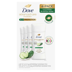 Dove Invisible+ front packaging showing fresh cucumber scent and value pack benefit