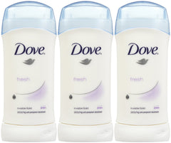 Dove Invisible Solid front packaging showing pack of three sticks and fresh scent benefit