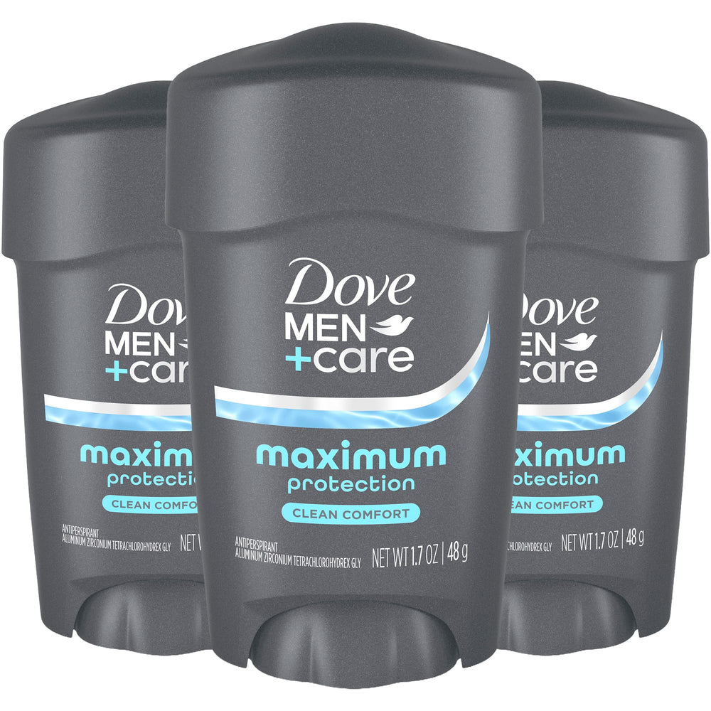 Dove Men+Care front packaging showing clean comfort scent and three-pack benefit