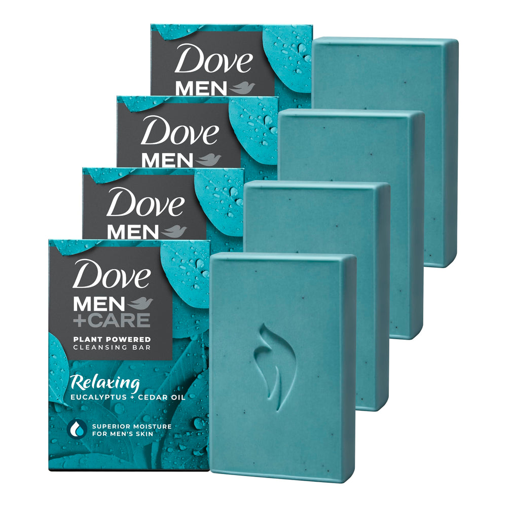 DOVE MEN + CARE front packaging showing eucalyptus cedar benefits