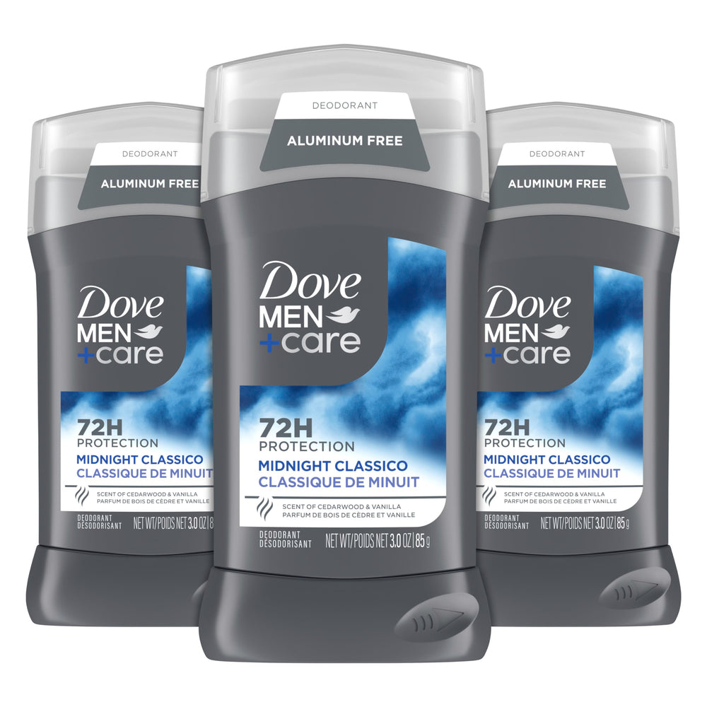Dove Men+Care front pack showing product and 72-hour odor protection benefit