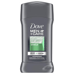 Dove Men+Care Sensitive Shield stick front view showing label and size, gentle protection