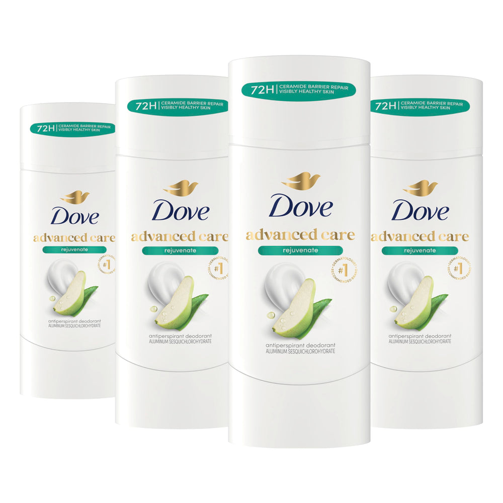 Dove Advanced Care front-facing stick showing label and pear scent benefit