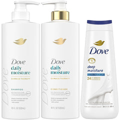Dove shampoo and conditioner front view showing packaging and moisturizing benefit