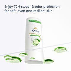 Dove stick size comparison beside hand showing compact travel-friendly benefit