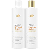 Dove front packaging of UV Repair & Glow set showing product benefits