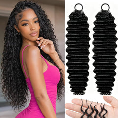 Dowstalgirl front packaging showing 18-inch deep wave crochet hair and clear benefits
