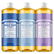 Dr. Bronner's three-pack front view showing peppermint lavender baby benefits
