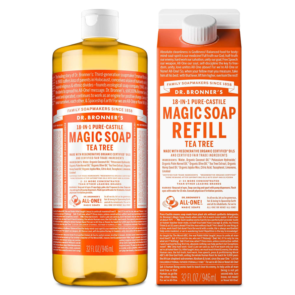 Dr. Bronner's 32oz front label showing product identity and benefit