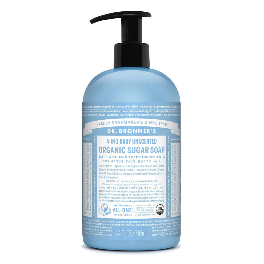 Dr. Bronner's front label showing product name and gentle formula benefit