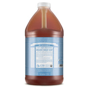 Dr. Bronner's front packaging shows 64 oz refill and clear product benefits