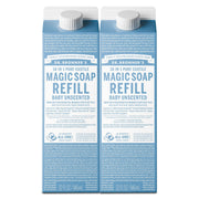 Dr. Bronner's baby unscented front packaging shows brand and refill benefit
