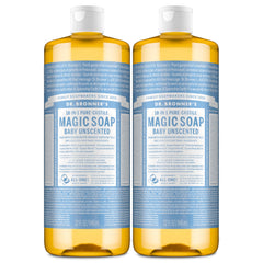 Dr. Bronner's front packaging showing clear unscented label and product benefits