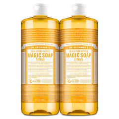 Dr. Bronner's citrus front packaging showing two 32 oz bottles and value pack benefit