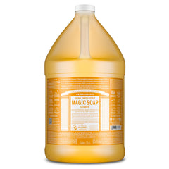 Dr. Bronner's citrus gallon front label showing product benefits and eco credentials