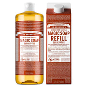 Dr. Bronner's eucalyptus bottle front view showing clean packaging and scent benefits
