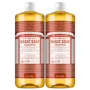 Dr. Bronner's front packaging showing two 32 oz bottles and eucalyptus scent benefit