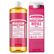 Dr. Bronner's front bottle showing rose label and size, easy identification benefit