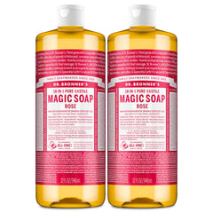 Dr. Bronner's rose bottle front view showing label and scent benefit