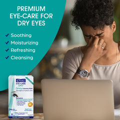 Person using Dr. Fischer wipe to gently clean closed eyelid
