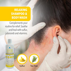 Dr. Robaina being used in shower to soothe scalp and reduce flakes
