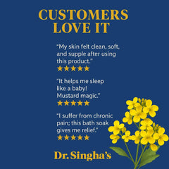 Dr. Singha's close-up of mustard seed powder illustrating natural warming ingredient