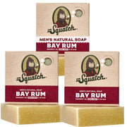 Dr. Squatch front packaging showing 3-pack and Bay Rum scent benefits