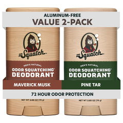 Dr. Squatch front packaging showing two-stick deodorant pack for convenience