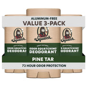 Dr. Squatch 3-pack deodorant front view showing packaging and Pine Tar scent benefit
