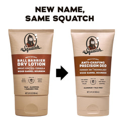 Dr. Squatch open cap displaying lotion-to-powder texture for quick dry
