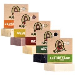 Dr. Squatch five-pack front packaging showing scent variety and natural appeal