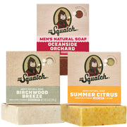 Dr. Squatch three-pack front packaging showing scent variety and easy selection