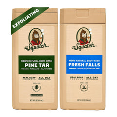 Dr. Squatch front packaging showing two 14 oz bottles and durable scent
