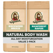 Dr. Squatch front packaging showing two 14oz bottles and branding benefit clarity