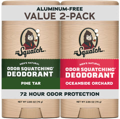 Dr. Squatch front packaging showing two-stick bundle and benefit of natural odor control