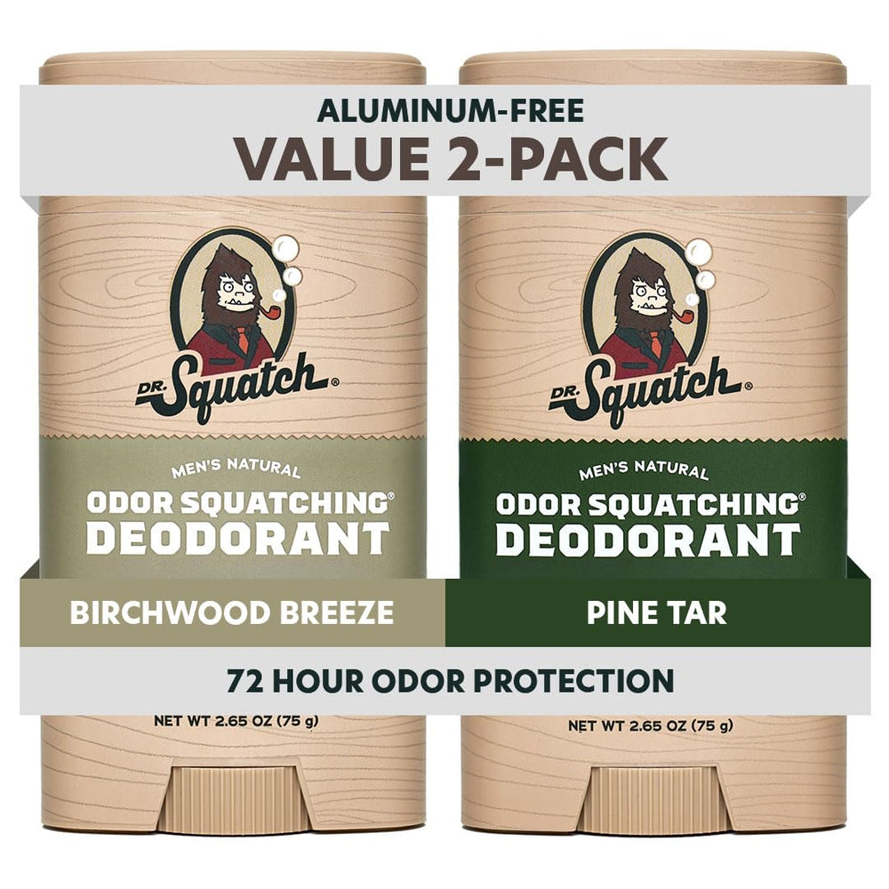 Dr. Squatch front packaging showing 2-pack and scent labels for quick identification