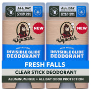 Dr. Squatch front packaging showing two-stick value and clear finish benefit