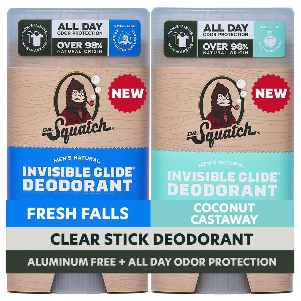 Dr. Squatch front packaging showing two deodorant sticks and brand clarity