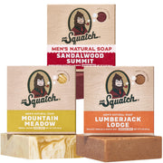 Dr. Squatch three-pack front view showing all three scent labels and benefits