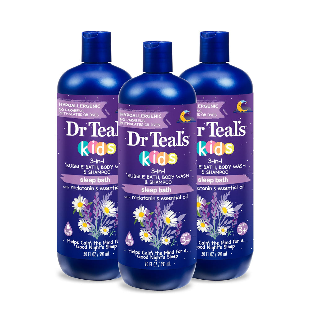 Dr Teal's bottle front view showing label and calming lavender scent benefit