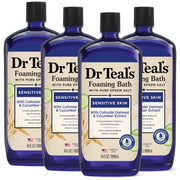 Dr Teal's front view of four 34 fl oz bottles showing packaging and calming design