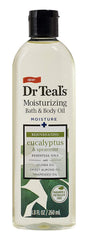 Dr Teal's eucalyptus bottle close-up highlighting label and scent clarity for freshness
